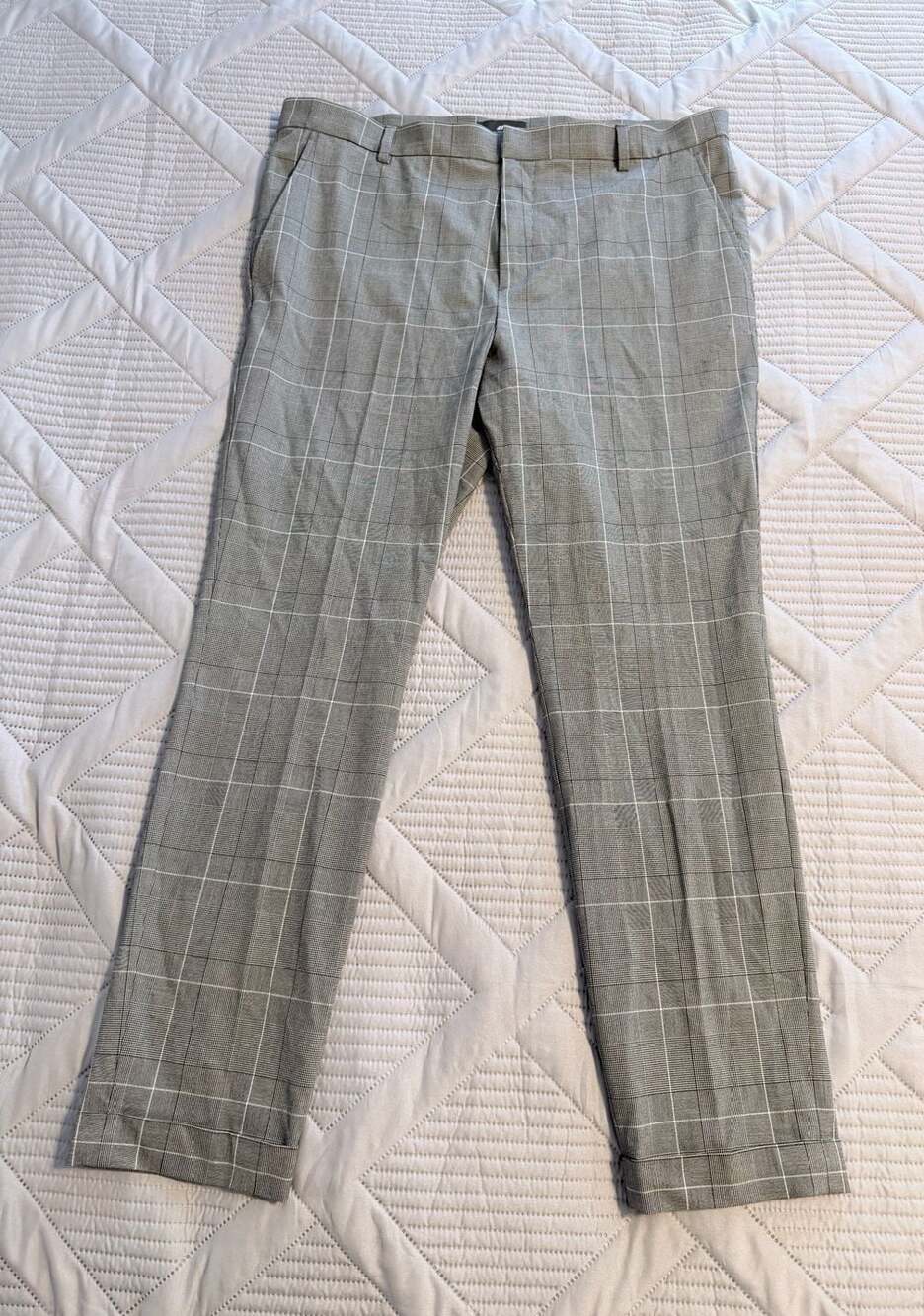 HM Skinny Fit Plaid Checkered Trousers Mens Grey 36 Dress Pants 1074768 8
